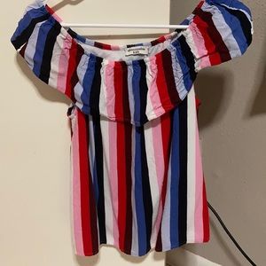 colorful off the shoulder shirt